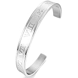 Men's Stainless Steel Bracelet Bangle Cuff Silver Roman Numeral Classic