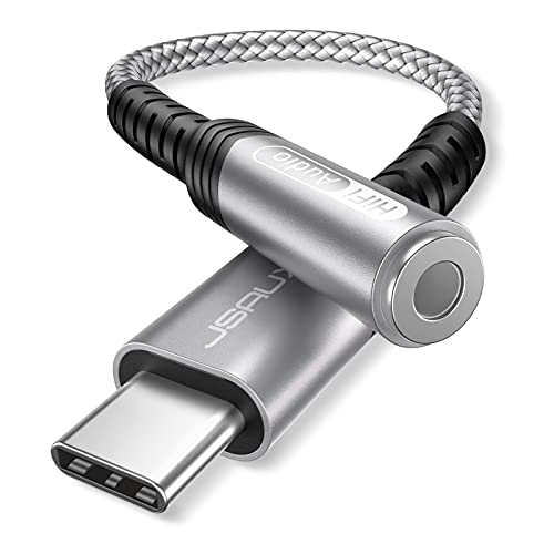 JSAUX USB Type C to 3.5mm Female Headphone Jack Adapter, USB C to Aux Audio Dongle Cable Cord Compatible with Samsung Galaxy S23 S23+ S23 Ultra, S22 S21 S20 Plus/Ultra, iPad Pro, MacBook (Silver)