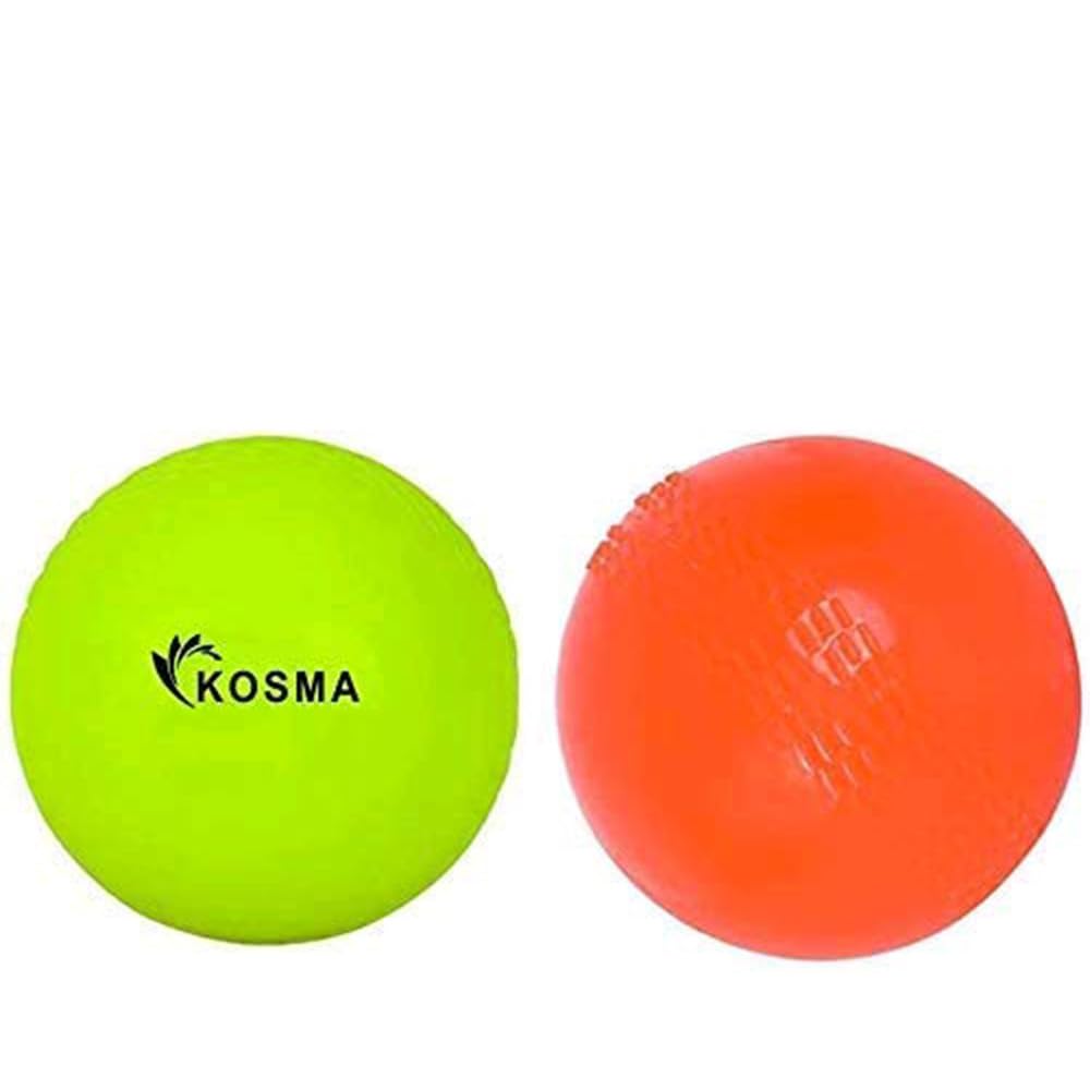 Kosma Pack of 2 Windball Cricket Ball | Indoor & Outdoor Soft Training Cricket Ball for Coaching Practice (1Pc each Fluorescent Yellow, Orange)