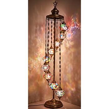 Demmex 9 Big Globes Turkish Moroccan Mosaic Floor Lamp Light