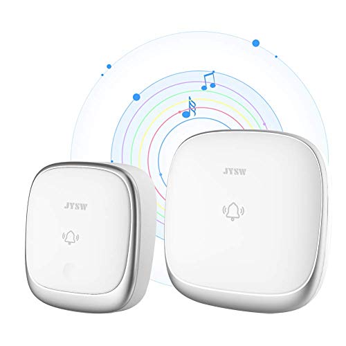 Wireless Doorbell Kit Waterproof Door Bell Chime for Home Classroom No Battery Required, Colorful LED Flash and Sound, Adjustable 4 Level Volume & 38 Melodies