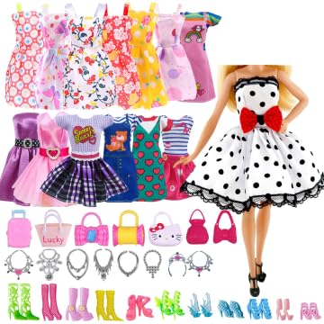 41 PCS Doll Clothes and Accessories, Including 10 Fashion Dress, 20 Shoes, 6 Necklace and 5 Bags for 11.5 Inch Dolls(Random Style)