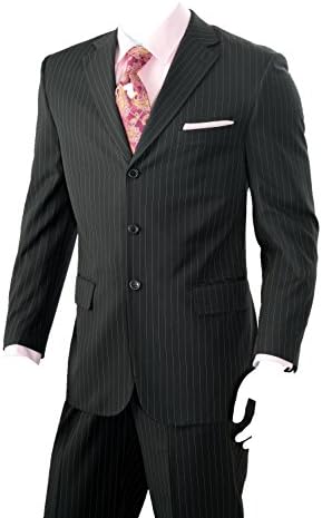 Men's Two Piece Three Button Pin-Stripes Reg Fit Suit (Black) (42L)
