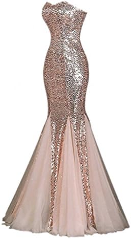 Winnie Bride Sparkly Sequins Evening Prom Ball Gown Mermaid Long Formal Dress-10-Rose pink