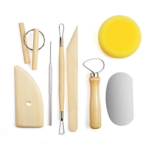 LINGSFIRE Pottery Tools, 44PCS Clay Sculpting Tools Wooden Handle Pottery Carving Tool Set Clay Cleaning Tools Kits Rock Painting Kit for Sculpture Pottery Art Crafts, Safe for Kids (44Pcs)