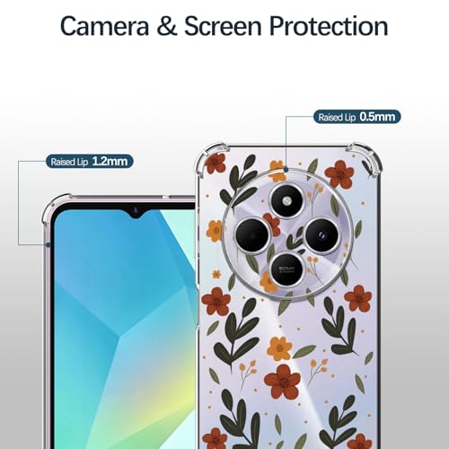 ChoosEU Transparent Case for Xiaomi Redmi 14C / Redmi 14C Slim Protective Soft TPU Silicone Case with Flowers Flower Drawings Clear Case Anti-Shock Protective Case Cover, Red Green
