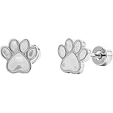 20G Paw Print White Enamel Screw Flat Back Small Tiny Stud Earrings for Women Cute Stainless Steel Dog Cat Footprint Cartilage Tragus Piercing Little Studs Hypoallergenic Jewelry Gift