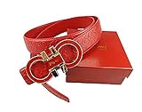 FutureUp Fashion Belt Adjustable Belt Red Genuine Leather Belt (Red, 125cmï¼ˆ38