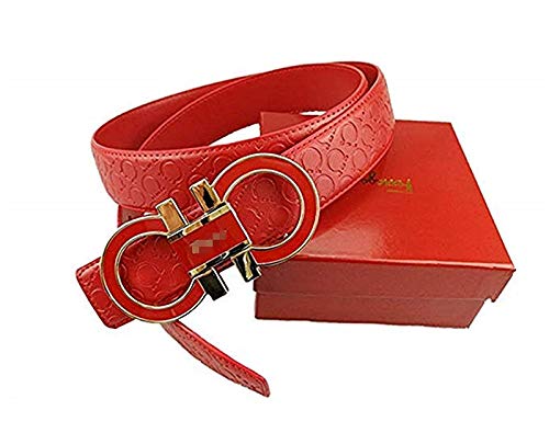 FutureUp Fashion Belt Adjustable Belt Red Genuine Leather Belt (Red, 125cm（38
