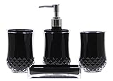 JustNile 4 Piece Bathroom Accessory Set – Soap Dish – Dispenser – Tootbrush Holder – Tumbler Cup – Black Ceramic