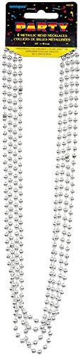 Metallic Silver Mardi Gras Beads, 4Ct