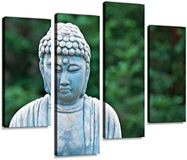 Old Weathered Garden Buddha Statue Canvas Wall Art Hanging Paintings Modern Artwork Abstract Picture Prints Home Decoration Gift Unique Designed Framed 4 Panel