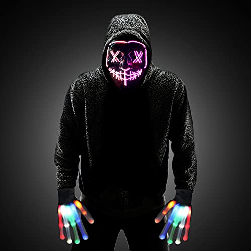 Halloween Scary Mask with LED Gloves Kit, LED Costume Mask EL Wire
