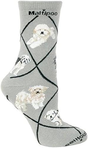 Maltipoo Dogs on Gray Stretch Cotton Crew Socks One Size Fits Most