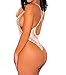 HUUSA Womens Sexy Cross Low Back Studded High Cut Bodysuit Clubwear (Small, Light Pink)