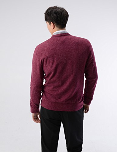 NEARKIN (NKNKCD139 Slim Cut Look 2 Tone Layered Button Cardigan Sweater for Men Wine US XL(Tag Size XL) - Thumbnail 6