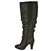 Twisted Women's HAILEY Faux Leather Wide Calf Knee-High Western Heeled Riding Boot with Multi Buckle Straps