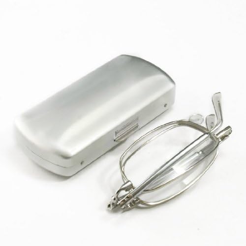 Jambo Silver Tone Full Frame Travel Pocket Hard Eyewear Case &amp; Slim Folding Reading Foldable Glasses +1.00 Spectacles Reader