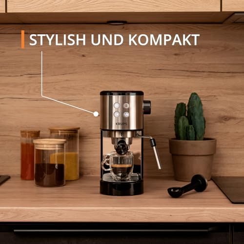 Virtuoso Essential Espresso-Siebträgermaschine, 15 bar, Edelstahl-Applikationen, schlankes Design, Bedienfeld mit 4 Funktionen, inkl. Barista-Zubehör, Edelstahl, XP441810