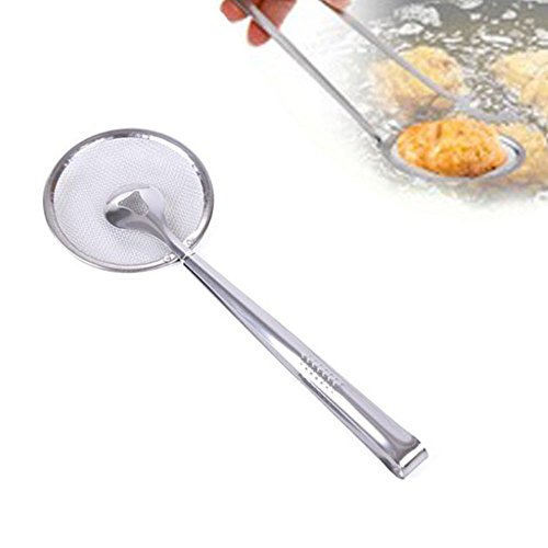 Axiba Skimmer Kitchen, Stainless Steel Skimmer Spoon Multi-Functional Filter Spoon with Clip Food Kitchen Oil-Frying Salad BBQ Filter Strainer