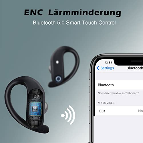 ENUOSUMA Bluetooth Kopfhörer Sport Kabellos, TWS True In-Ear Ohrhörer Wireless mit ENC Mikrofon, Premium Typc-C Headsets 48 Std Digitale LED Ladebox Deep Bass für Laptop/Smartphone/PC, Schwarz