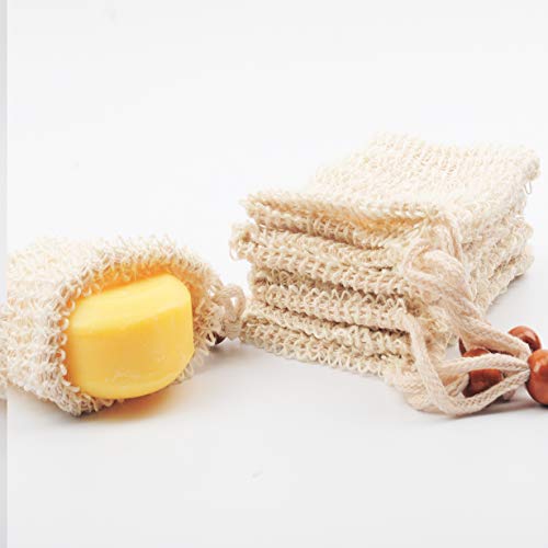 MOMSIV Soap Pouch, 5 Pack Natural Ramie Mesh Bar Soap Scrub Bag for Lathering, Exfoliating and