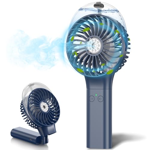 Photo 1 of MORECORE Portable Misting Fan, 180° Foldable Handheld Personal Fan with Mist Spray, 3 Adjustable Wind Speeds, USB Rechargeable for Travel Outdoors Makeup Camping Home Office (Dark Blue)