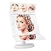 EASEHOLD 35 LED Lighted Vanity Makeup Mirror Tri-Fold with 3X 5X 10X Magnifiers 360 Degree Free Rotation Countertop Bathroom Cosmetic Mirror (White)