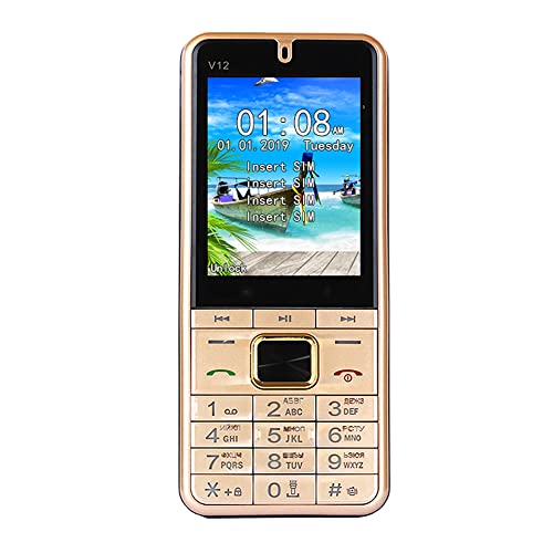 Unlocked Mobile Phone, 2G Senior Cell Phonefor Senior, 2.8in HD Screen Big Button Basic Phone, 32MB ROM+32MB RAM, 4 x SIM Card, 2000mAh Battery, Supports MP4, MP3, Recording, FM, Camera(gold)