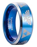 Tungsten Band Beveled Edge the Legend of Zelda Triforce Costume Ring Blue