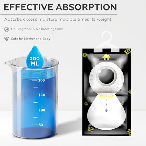 AMROAH 200ml x 12Pack Humidity Moisture Absorbers Bags Dehumidifier & Odor Eliminator with Activated Carbon, Absorber Moisture Containers for Home Bathroom Basement Closet Kitchen Wardrobe