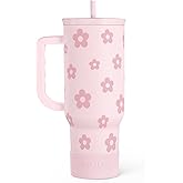 SANDJEST Floral Tumbler with Handle and Straw 40oz Stainless Sleel Slider Tumbler Travel Coffee Mug for Women - Gift Idea for Birthday Christmas