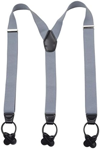 Warm Sunshine Men's Elastic Y-back Leather Button End Suspenders-54",Grey