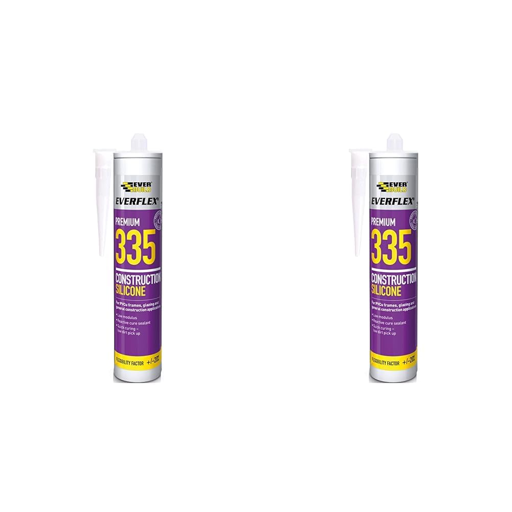 Everbuild Everflex 335 Premium | Trade Quality, Low Modulus Construction Silicone Sealent - 295ml - White (Pack of 2)