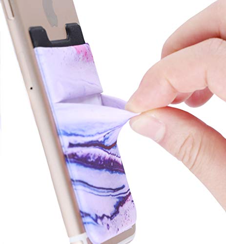 2Pack Phone Card Holder Stretchy Lycra Stick on Wallet Pocket Credit Card ID Case Pouch Sleeve 3M Adhesive Sticker for Back of iPhone Samsung Galaxy Android Smartphone-Sand Marble Purple Double Pocket