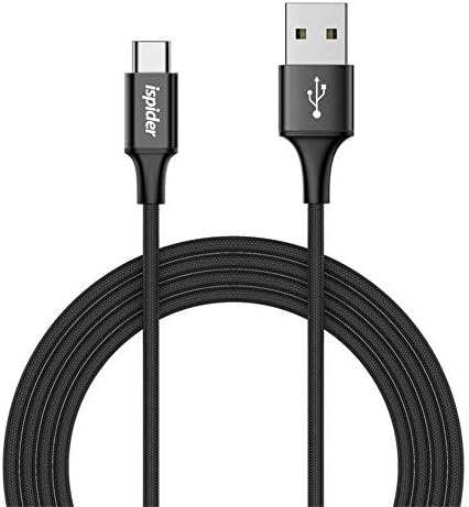 Ispider USB Certified Type C Cable Nylon Braided Fast Charging Cord for Samsung Galaxy S9 S8 Note 8, Pixel, LG V30 G6 G5, Nintendo Switch, OnePlus 5 3T Black
