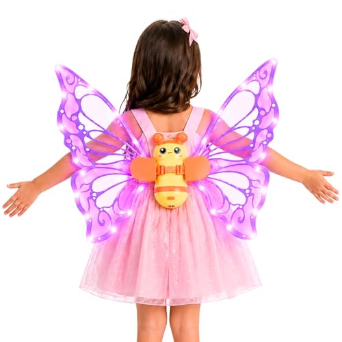 Asas de Borboleta Elétrica com Led, Luz e Música — Movimento Real, Fantasia Infantil Mágica, Para Meninas a Partir de 3 Anos
