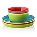 16 Piece Kids Eating Ware Set - 8 Plates and 8 Bowls in Fun Bright Colors for Toddlers and Kids - BPA Free Food Safe Material
