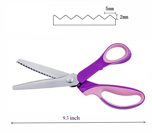 JISTL Professional Stainless Steel Dressmaking Sewing Craft Scissors, 9.3 inches Handled Pinking Shears (Purple)