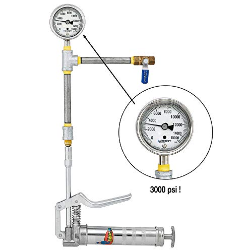 Slippery Pete Mini Pistol Grip Grease Gun. Heavy Duty Design for 3oz Cartridges. 12" Flexible Hose and 5" Rigid Extension Pipe - Thumbnail 2