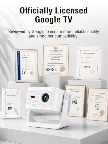 【Official Licensed Google TV】4K Smart Projector with WiFi and Bluetooth, VOPLLS Outdoor Projectors with Dolby/Auto Focus, Portable Movie Phone Wireless Gaming Wifi Proyector for Bedroom/Home/Ceiling