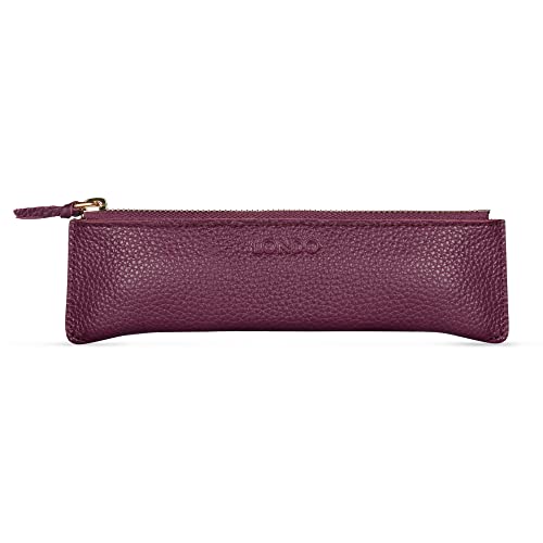 LONDO Genuine Leather Pen Case for Boys & Girls - Zippered Pencil Case - Classic Design - Fits Pens & Pencils - Damson