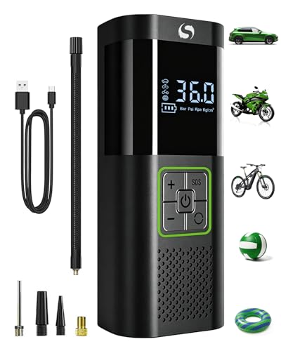 SERVOMASTER Compresseur à Air Portatif, Gonfleur Pneus Voiture sans Fil avec Jauge, Inflation Rapide, Arrêt Automatique, pour Voiture, Vélos et Motos, Pompe à vélo électrique 150 psi