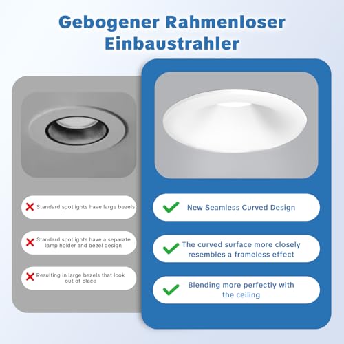 Aulaiyi Support Spot Encastrable GU10, Cadre Spot LED Encastrable Deep Design avec Douille GU10, Sans Ampoule, Blanc Mat, Spot Plafond Rond pour Salle de Bain & Cuisine, Trou 70-80 mm, Lot de 12