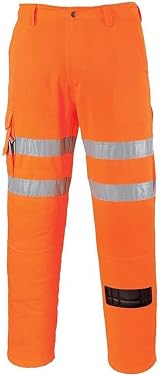 Portwest RT46 Hi Vis Rail Work Trousers Orange Tall XXL Poly Cotton Safety Pants view 2