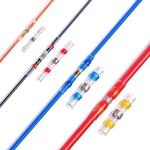 100pcs Solder Seal Wire Connectors,Heat Shrink Butt Connectors Terminals Waterproof Insulated Electrical Wire Terminals,Automotive Marine Wire Splices