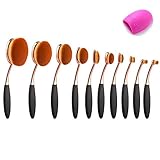 BeautyKate 10 Pcs Professional Oval Makeup Brushes Set Toothbrush Face Cosmetic Tool Cream Powder Blush Liquid Foundation (Rose Gold)
