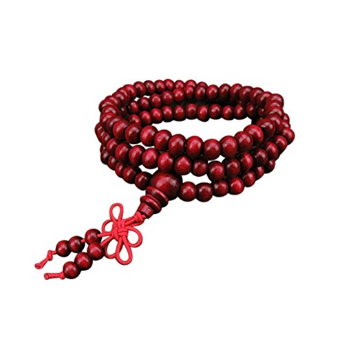 Wooden Prayer Beads Bracelets,Hemlock Women Girls 108 Natural Sandalwood Beads Chain Bracelets Bangle (Red)