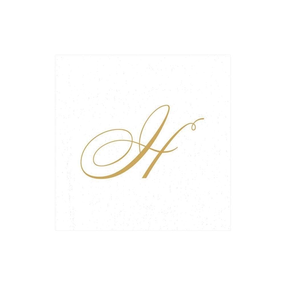 Caspari Signature Gold Initial H Paper Linen Cocktail Napkins, White Pearl, Pack of 30 — image 1