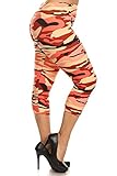 Leggings Depot Women's Butterknit Capri Cropped REGULAR and PLUS Printed Leggings Tights Batch13 (Plus (Size 12-24), Coral Fuse Camouflage)